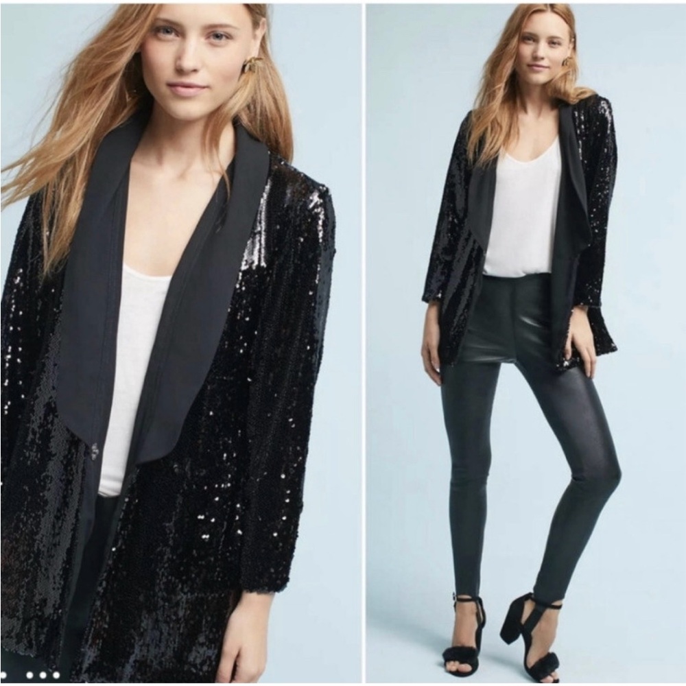 Anthropologie Cartonnier Black Sequin Women's Jacket Sz M